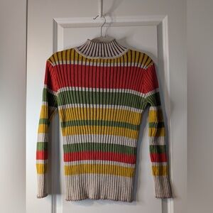 OXKNITSTORE Retro Striped Mock Turtleneck Sweater Multicolored Size Small